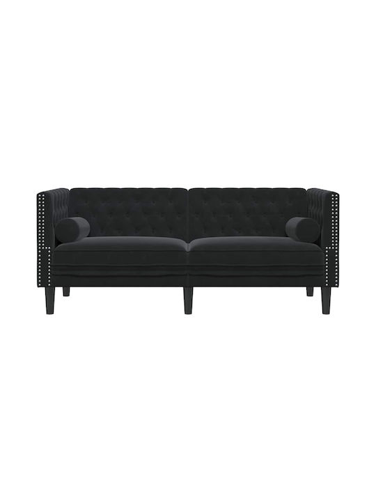 Τριθέσιος Καναπές Βελούδινος Μαύρο 174x74.5x70.5εκ.