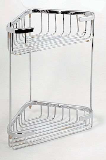 Tema Colțar Montat pe perete Raft Baie Inox cu 2 Rafturi 20x15x4cm Argintie