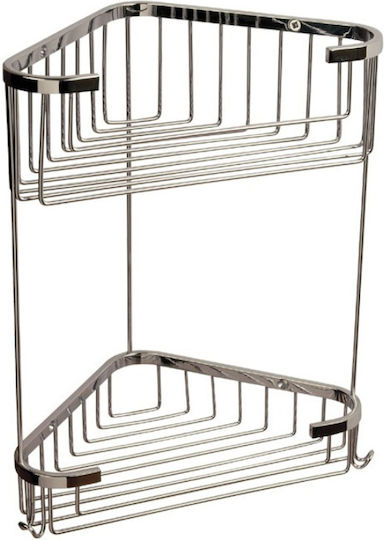 Tema Colțar Montat pe perete Raft Baie Inox cu 2 Rafturi 20x15x4cm Argintie