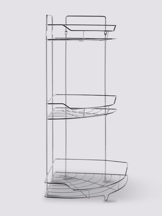 Raft Colțar Montat Pe Perete Rafturi De Baie Metalic Cu 3 Rafturi 26x25x56cm Argintiu