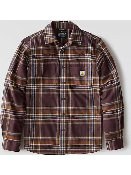 Long-sleeved Flannel Shirt in Wide Line Checked Dark Sepia