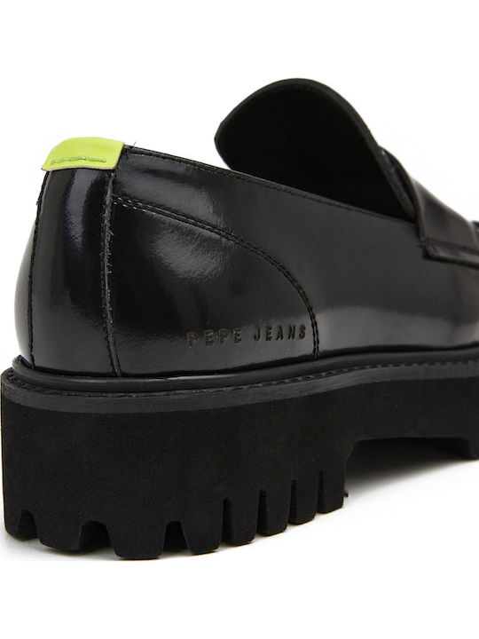 Leather Women's Loafers in Black Color