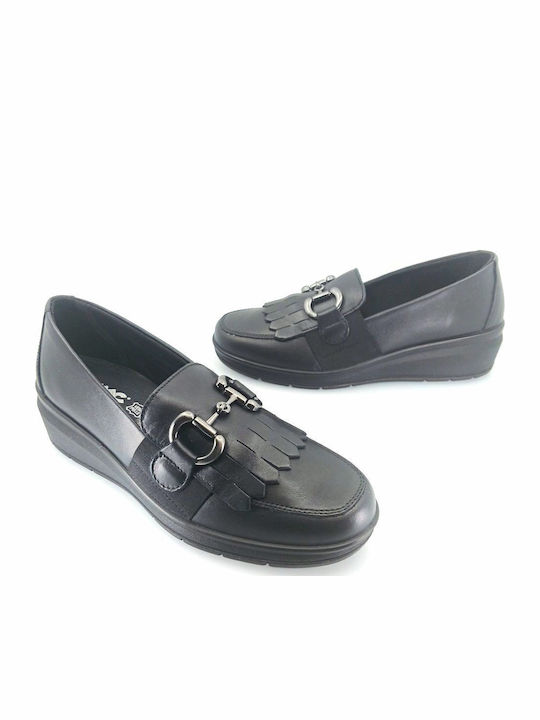 Leder Damen Loafers in Schwarz Farbe