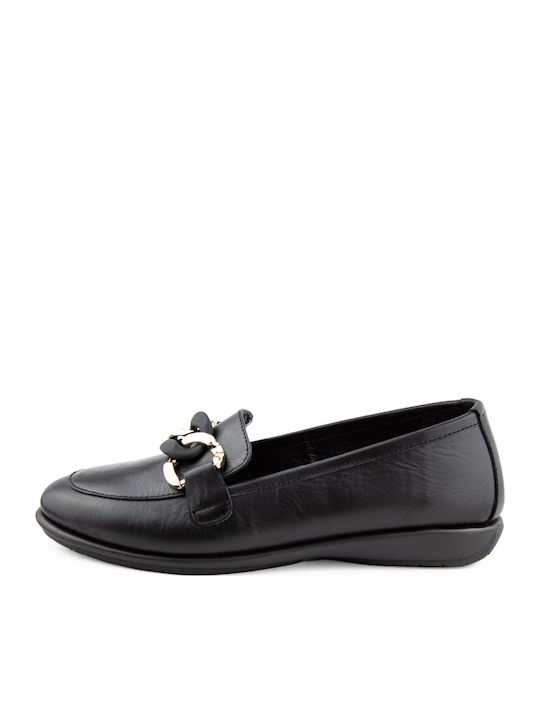 Leather Women's Loafers in Black Color