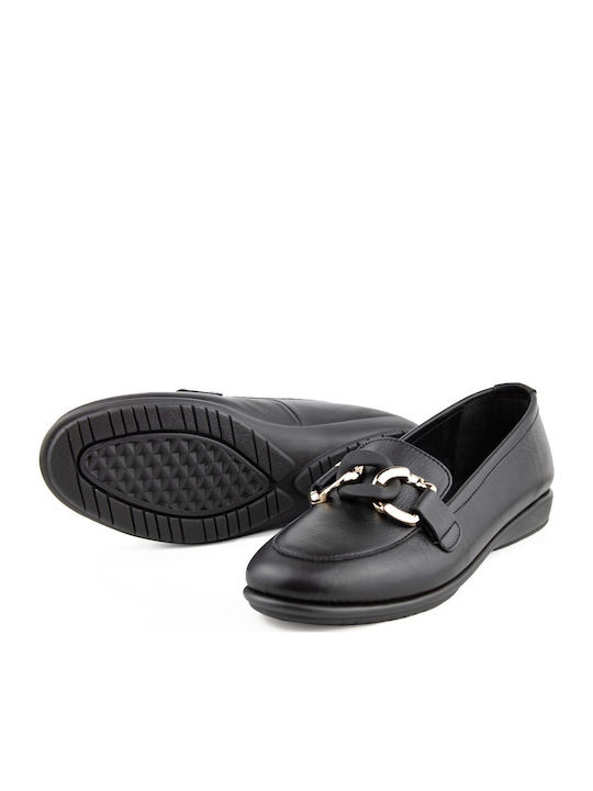 Leather Women's Loafers in Black Color