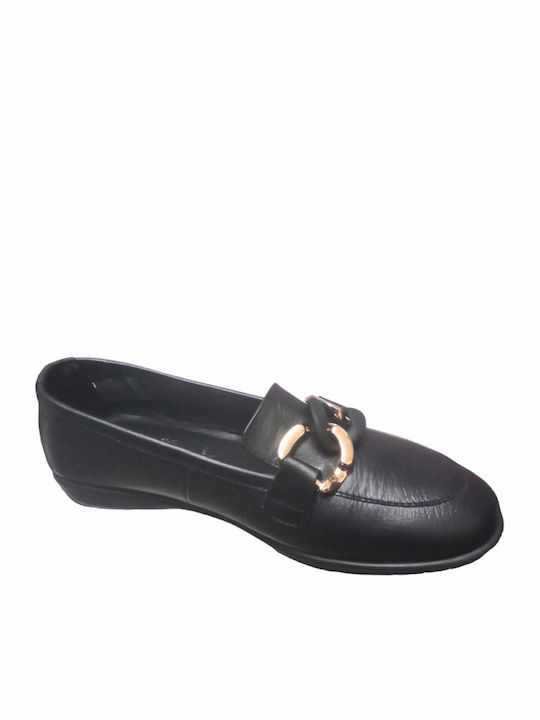 Leather Women's Loafers in Black Color