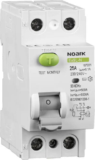 Noark Ρελέ Ράγας Διαρροής 40A Διπολικό με Τάση 230V