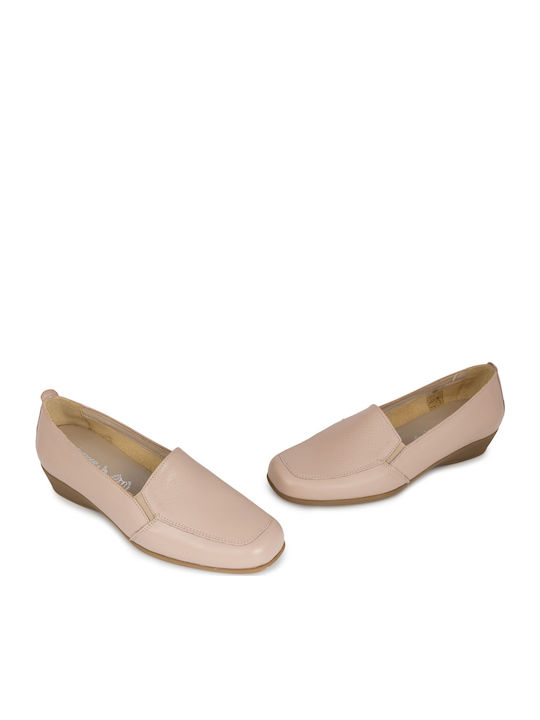 Leather Women's Loafers in Beige Color