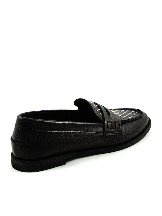 Leather Women's Loafers in Black Color
