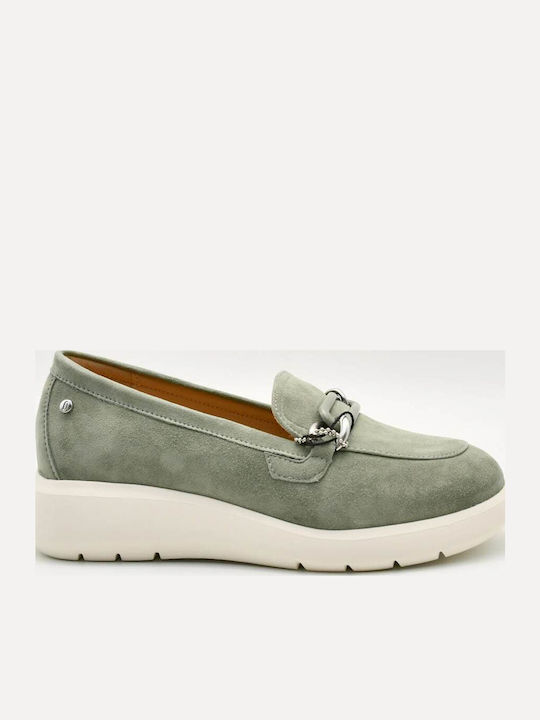 Δερμάτινα Γυναικεία Loafers σε Πράσινο Χρώμα