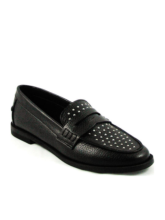 Leather Women's Loafers in Black Color