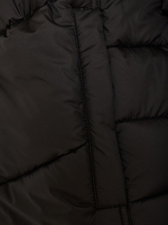 Women's Long Puffer Jacket for Winter with Hood Black