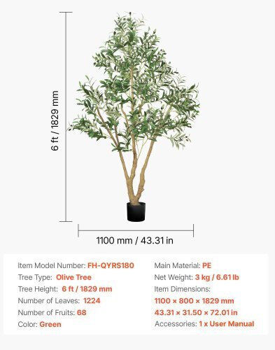Vevor Artificial Olive 180cm Potted Plant Home or Office Rzs6ftglsslxm8jc0001v0
