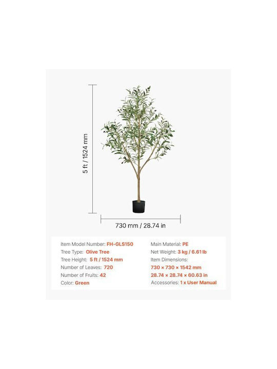 Vevor Tall Artificial Olive 150cm Potted Plant Home or Office Rzs5ftglsslx6a0m6001v0