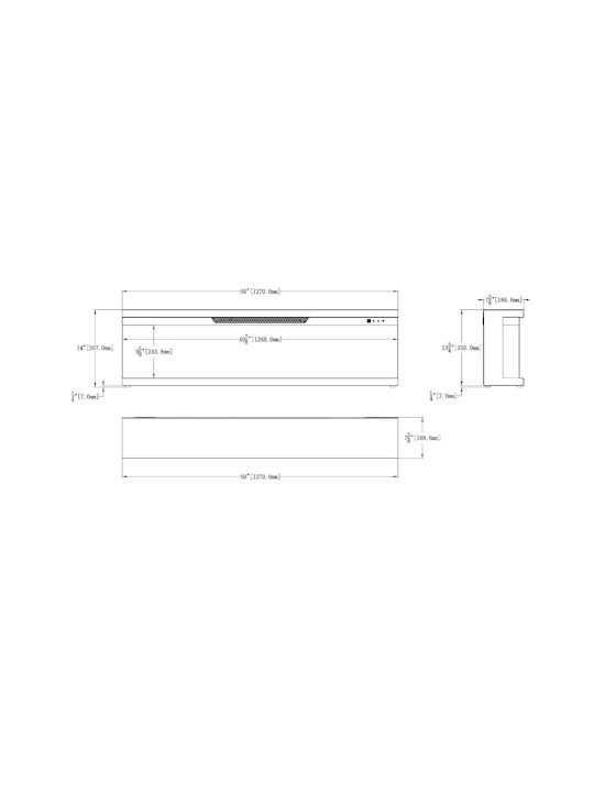 Electric Fireplace Three-Sided Smart Notting Berlin 50 Wall Mounted Insert LED 1800w Hitense