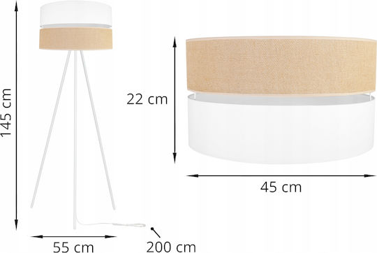 Light Home Floor Lamp H145cm. with Socket for Bulb E27 White