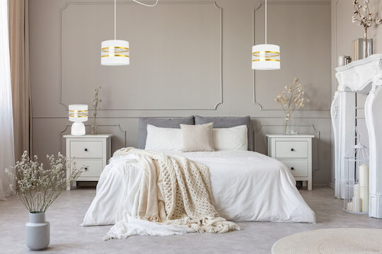 Light Home Metal Lampă de masă pentru Soclu E27 cu Abajur Alb și Bază
