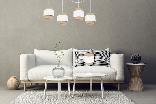 Light Home Metal Lampă de masă pentru Soclu E27 cu Abajur Alb și Bază