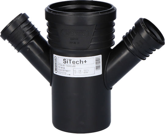 Pp-ht Sitech Plus 110x50x50/45 Gerade Sanitäre Vierwege-Verbindung Geringes Rauschen Innenentwässerung Schwarze