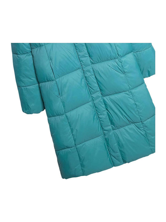 Women's Puffer Jacket for Winter with Hood Turquoise