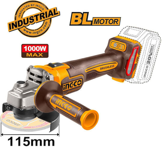 Ingco Set Angle Wheel & Impact Drill Driver & Impact Driver & Hammer & Lens Brushless 20V with 2 Batteries 4Ah and Case