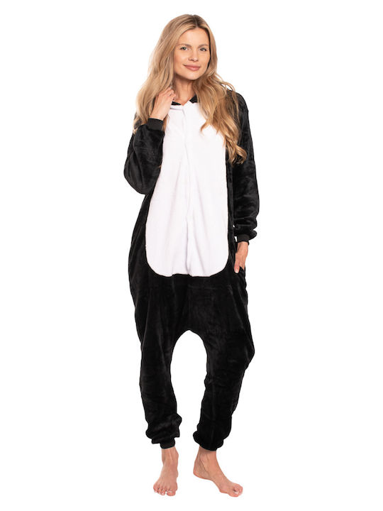 Winter Damen-Overall-Schlafanzug Schwarz