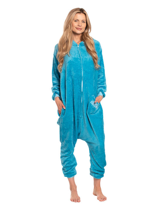 Pijama Onesie De Iarnă Pentru Femei Albastră