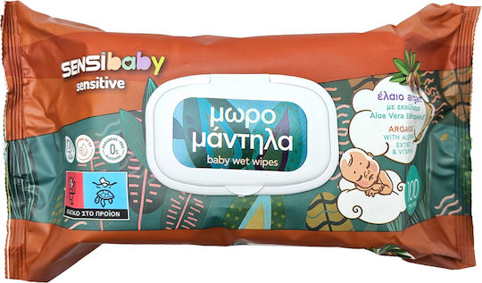 Sensibaby Μωρομάντηλα Καπάκι 100τμχ Έλαιο Argan