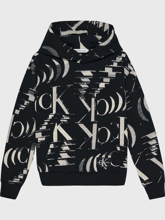 Hanorac Copii cu Glugă și Buzunare Negru Monogram