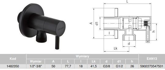 Vega Black Angle Valve Ceramic Head 1 2-3 8