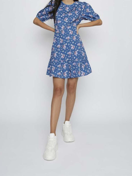 Summer Mini Dress with Ruffle Blue