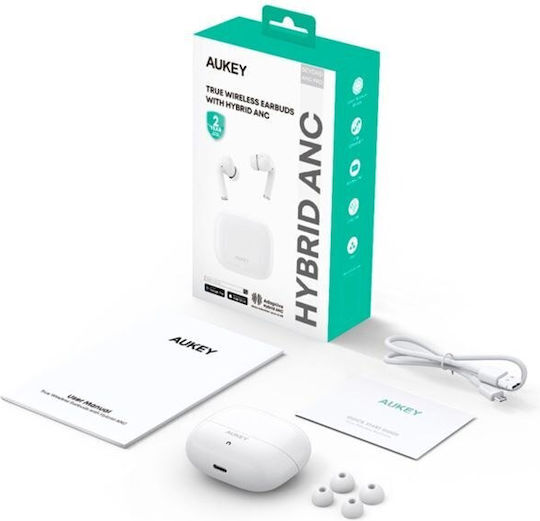 Aukey EP-B1 In-ear Bluetooth Handsfree Ακουστικά με Αντοχή στον Ιδρώτα και Θήκη Φόρτισης Λευκά