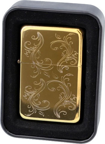 Gold Gas Lighter Plant Pattern In Metal Case