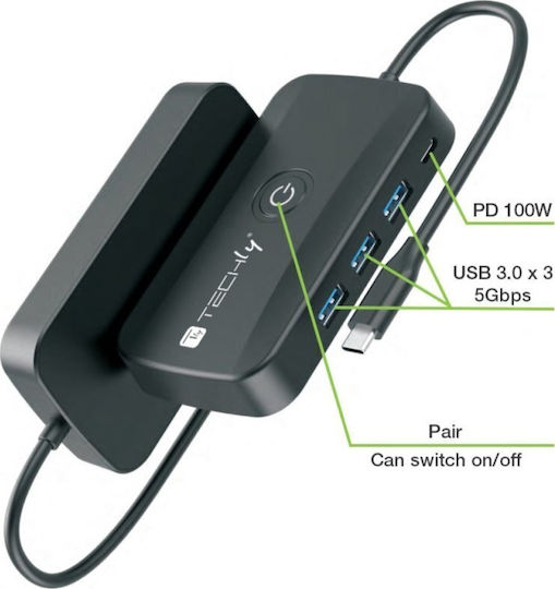 Techly KVM & Data Switch IDATA USBC-HUB5WL
