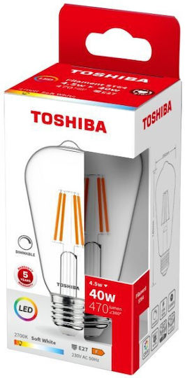 Toshiba LED Bulb 4.5W for Socket E27 and Shape ST64 Warm White Dimmable