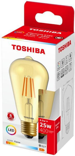 Toshiba LED Bulb 4.5W for Socket E27 and Shape ST64 Warm White 400lm