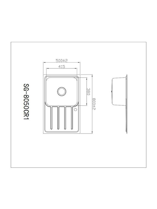 WLA 8050B 68-0120 Drop-In Sink Left Inox Satin W80xD50cm Silver