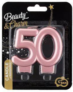 Number 50 Birthday Candle Metallic Pink-gold 8 Cm