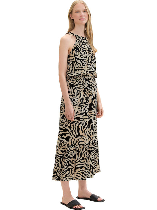 Summer Midi Dress with Ruffles Beige