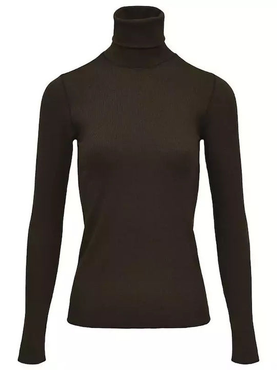 Women's Cotton Sweater Turtleneck Dark Brown
