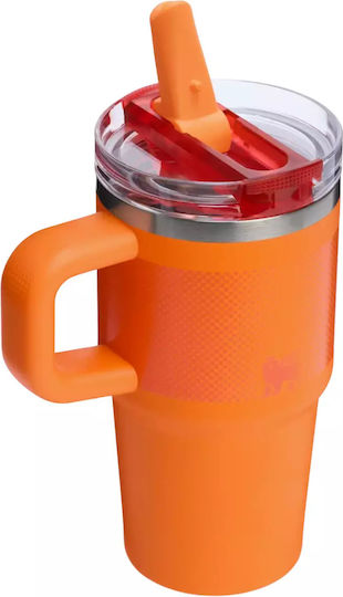 Stanley Quencher Protour Handled Tumbler Thermos Bottle Stainless Steel 591ml Orange With Straw And Handle