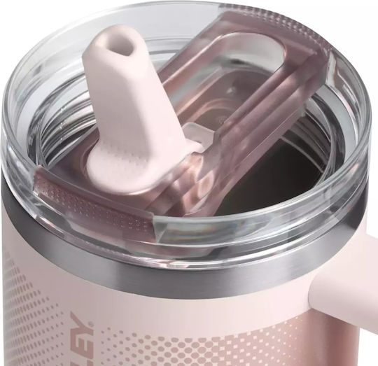 Stanley Flip Handled Tumbler Thermos Stainless Steel 591ml Pink with Straw and Handle