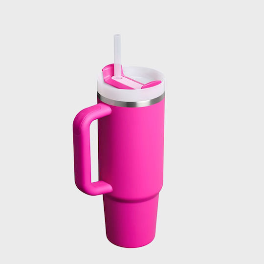 Stanley Quencher H2.0 FlowState Handled Tumbler Thermos Stainless Steel BPA Free 890ml Violet Blossom with Straw and Handle