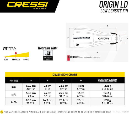 CressiSub Плавници за Плуване Origin LD Къси Сини