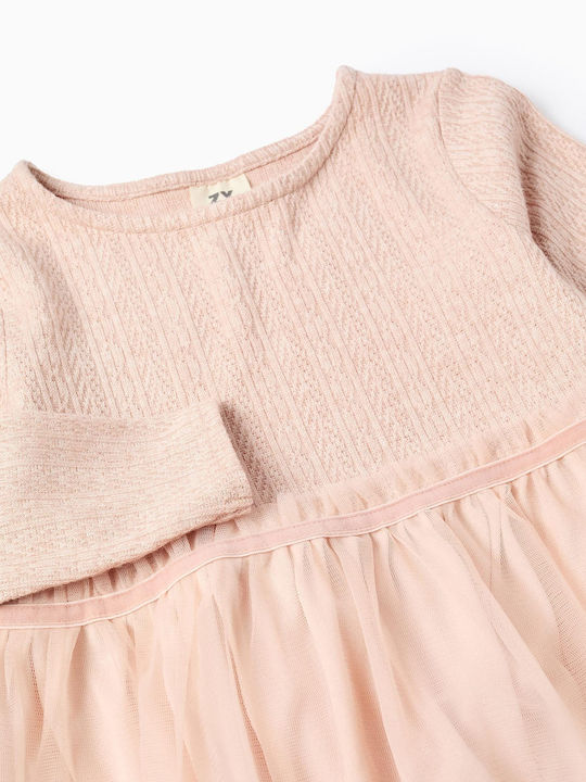 Girls Long Sleeve Tulle Dress Set with Top and Accessories Pink