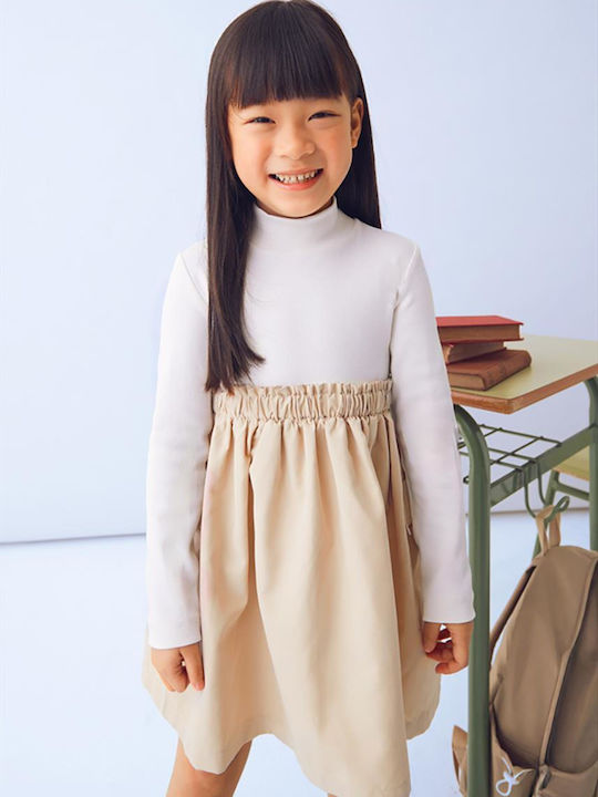 Girls Dress Long Sleeve with Top Beige