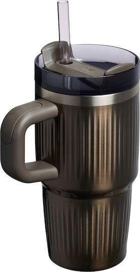 Stanley Fluted Handled Tumbler Thermos Stainless Steel 590ml Gunmetal Shine with Straw and Handle