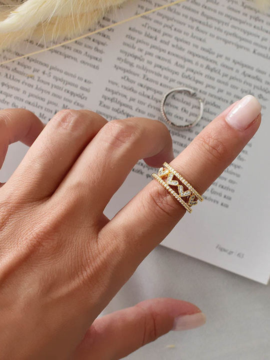 Gold Plated Brass Zircon Ring Liebe Gold