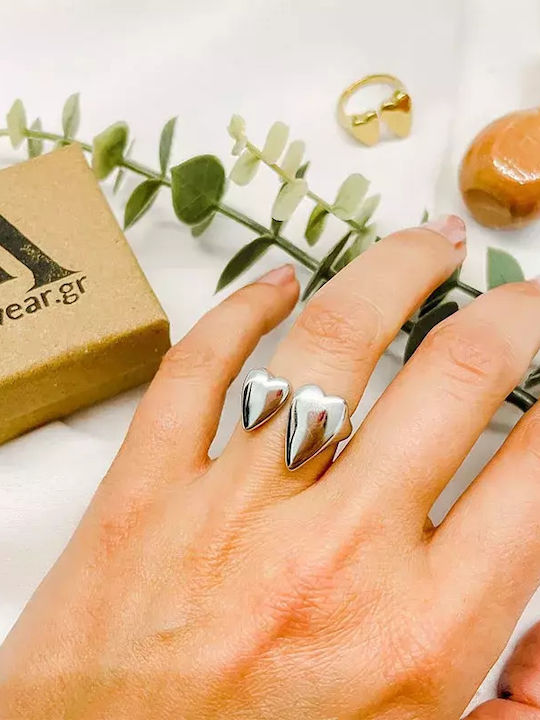 Ring Stainless Steel Hearts Awear Kimberley Silver