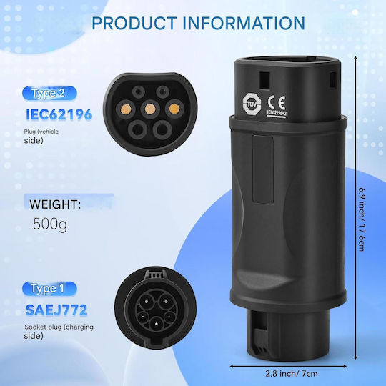 Adaptor Priză EV De La Tip 1 La Tip 2 Adaptor De La SAE J1772 La IEC 62196 32/16A Pentru Mașini Electrice Hibride Monofazat